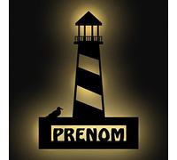 Phare décoratif maritime - Lampe murale LED - Veilleuse décorative - Veilleuse - Batterie avec nom - Personnalisable - Mer du Nord - Mer du Sud - Cadeau