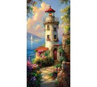 Phare Diamond Painting Mer Diamond Painting Enfant DIY Peinture Diamant Adulte Kit Broderie Point de Croix Canevas Kit Complet Adulte Mosaique Loisir Creatif, pour Decoration Chambre 30x60cm J - 36