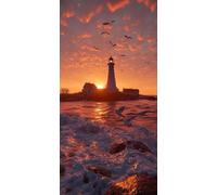 Phare Diamond Painting Mer Diamond Painting Enfant DIY Peinture Diamant Adulte Kit Broderie Point de Croix Canevas Kit Complet Adulte Mosaique Loisir Creatif, pour Decoration Chambre 50x150cm J - 34