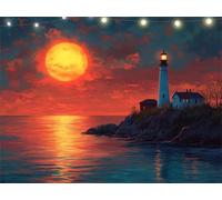 Phare Diamond Painting Soleil Peinture Diamant Adulte, DIY Diamond Painting Kit Complet, Tableau Perle Diamant, Strass Cristal Peinture Paintings par Numéros Kit pour Décoration Salon 30x40cm K9-1353