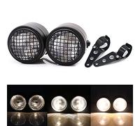 Phare double moto avec couvercle de calandre et support de montage, phare avant halogène à double lampe rétro pour Bobber Street Fighter Naked Cafe Racer Dominator (Style 1)