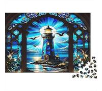 Phare en vitrail coloré - Puzzle de 1000 pièces pour Adultes - Décoration élégante - Cadeau d'anniversaire - 70 x 50 cm
