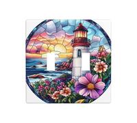 Phare et fleur double interrupteur à bascule plaque murale décoration taille standard - 11,4 x 11,4 cm