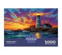 Phare Golden Glow 1000 Pièces Puzzle pour Adultes - Carton Premium & Puzzle Très Difficile Chaud Ocean Shores - pour Couples 52x38cm/1000pcs Cadeau pour Puzzle-Lovers