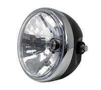 Phare Halogen pour Moto | Universel | Plein Phare, Croisement et Feu de Position | Diametre 165mm | Roadster | Streetfighter | Café Racer (Noir Mat et Cerclage Chromé)
