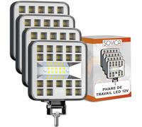 Phare LED 4x4 Tracteur 12V, 4 Pièces, Aluminium ABS, 29 LED, 8,4 cm