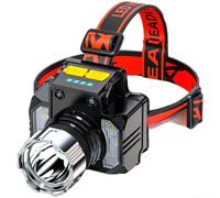 Phare LED rechargeable avec capteur d'onde manuelle - IPX4 étanche - Lampe frontale pour randonnée, cyclisme, promenade du chien - Intensité variable Spot Mode projecteur Bandeau élastique
