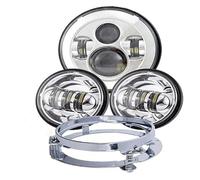 Phare Moto LED Phare LED Moto 7 Pouces avec Feu Croisement Antibrouillard Auxiliaire LED 4-1/2" 4,5 Pouces pour Touring pour Electra pour Glide(Chrome Set)