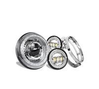 Phare Moto LED Phare LED Noir Et Chromé 7 Pouces + Feux Antibrouillard 4,5 Pouces Anneau Halo Clignotants Angel Eyes Phare Auxiliaire Moto Ensemble 7 Pouces(Set1 Chrome)