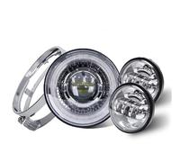 Phare Moto LED Phare LED Noir Et Chromé 7 Pouces + Feux Antibrouillard 4,5 Pouces Anneau Halo Clignotants Angel Eyes Phare Auxiliaire Moto Ensemble 7 Pouces(Set2 Chrome)