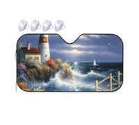 Phare - Pare-soleil de voiture pliable - Peinture diamant - 2025 - Pare-soleil de voiture amusant pour fenêtre avant - Protection solaire intérieure de voiture - Taille M