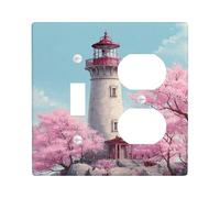 Phare - Plaque de protection pour interrupteur - Fleurs de cerisier douces pour décoration d'intérieur - Plaques murales en thermoplastique - Taille standard - Duplex à bascule