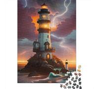 Phare Puzzle 1000 Pièces Papier Orage Puzzle pour Adultes Détente Concentration Cadeau Maison 38x26cm/1000pcs