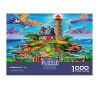 Phare, Puzzle de Casse-tête DIY en Papier Premium, Phare avec île côtière vibrante, Stimulant pour l'esprit, Cadeau de Bas de Noël, 52x38cm/1000pcs