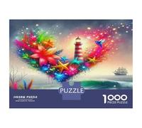 Phare, Puzzle de Casse-tête en Papier recy ur Floral avec scène océanique, Cadeau collectionnable pour Adultes, 38x26cm/1000pcs