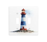 Phare rayé aquarelle double gang couvercle de lampe plaque murale interrupteur décor taille standard - 11,4 x 11,4 cm
