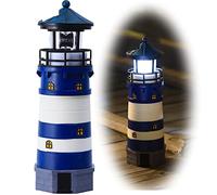 Phare solaire décoratif - Phare solaire de 30 cm de haut avec balise rotative, décoration de phare rotatif à 360 degrés, meilleur cadeau pour les enfants (rond, bleu)