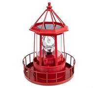 Phare solaire rotatif extérieur LED en fer et ABS pour décoration de jardin et terrasse avec charge automatique (rouge)