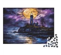 Phare sous la Lune 1000 Pièces Papier Écologique Jeu De Puzzle Couple Partenaires Jeu Amusant Et Stimulant Entraînement du Cerveau Cadeaux 52x38cm/1000pcs