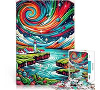 Phare sous Les aurores boréales Puzzles de 1000 pièces pour Adultes Jeu Pratique Liste de souhaits avec Le Père Noël 38x26cm