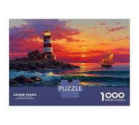 Phare Sunset Voyage Puzzle 1000 Pièces - Papier Recyclé & Puzzle Entraînement Cérébral eaux Chaudes océan - Cadeau pour Puzzle-Lovers 52x38cm/1000pcs pour Teenagers