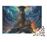 Phare sur Falaise 1000 pièces Puzzle Difficile pour Adultes Art de Phare tempête Cosmique Nuit Premium Robuste Haute qualité Vibrant soulagement du Stress Jeu 52x38cm/1000pcs