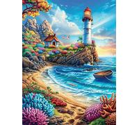 Phare sur la plage tropicale 1000 Pieces Casse-tête Expert Confirmé En Carton Anti-Déchirure Conte de fées animaux et plantes Très Difficile Motif Complexe Décoration Murale Cadeau Anniversaire 1000 P