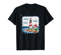 Phare sur le rivage avec vagues de l'océan T-Shirt