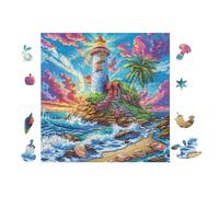 Phare sur l'île Tropicale 100 Pièces Puzzle Collectionneur en Carton Haute Qualité Haute Difficulté Décoration Murale Oeuvre d'art Cadeau Noël Premium 28x28cm