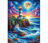 Phare sur une falaise côtière rocheuse Under The Moon 300 Pièces Puzzle Expert Confirmé En Carton Sans Déformation Faune sauvage et animaux de compagnie Très Difficile Décoration Murale Collection Cad