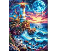 Phare sur une falaise côtière Under The Moon 1000 Pièces Puzzle Expert Confirmé En Carton Épais Sans Déformation Rêve magique de science-fiction Très Difficile Motif Complexe Cadeau Fête Des Pères Pre