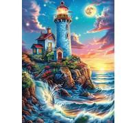 Phare sur Une Falaise côtière Under The Moon 300 Pièces Puzzle Créatif en Carton Haute Qualité Rêve Magique de Science-Fiction Difficulté Moyenne Activité Manuelle Loisir Créatif Cadeau Créatif Saint