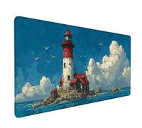 Phare Tapis de Souris XXL 100x50cm, Tapis Souris Bleu sous Main Bureau avec Bords Cousus, Imperméable Mouse Pad Base en Caoutchouc Antidérapant Surface pour Gamer, PC, Cadeau Femme -lsy26036J