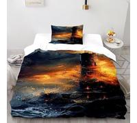 Phare Vagues Imprimé Parure De Lit Microfibre De 2 Pièces Guardian BuildingOcean Housses De Couettes Et 1 Taie d'oreiller Single（135x200cm）