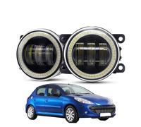 Phare Voiture 2 X Ensemble De Phare Antibrouillard Œil D'ange Pour Voiture, Pour Peugeot 206 206 + T3E 2009 2010 2011 2012, Lentille LED DRL, Feu De Jour 30W 12V Phare Assemblage(Yellow and Red)