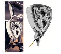 Phares Avant Moto Phare Avant Phare Avant LED Universel pour Moto Feux Croisement Et De Route Améliorés Éclairage Triangulaire Montage Inférieur pour Chopper Et Bobber(Chrome)