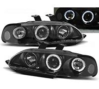 Phares compatibles avec Honda Civic 1991 1992 1993 1994 1995 2 portes 3 portes GV-1318 - Phare avant côté conducteur et passager - Kit complet noir Angel Eyes
