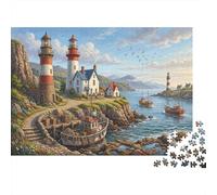 Phares côtiersPuzzle DIY 1000 Pièces Village de pêche pour Grands-Parents Amélioration De La Mémoire Renforcement Familial Cadeau De Noël 38x26cm/1000pcs