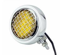 phares de moto Phare Vintage 4.5 pouces grille protection, feu antibrouillard rétro, lampe auxiliaire pour café pour Racer pour brouilleur Blocs Optiques Moto(Grill Chrome Yellow)