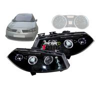 phares design, noir, règl. électr., anneaux MEGANE, 02-05 noir pour: Renault Megane II 02-05