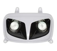 Motodak Double Optique Replay rr8 pour MBK 50 Booster 2004+-Yamaha 50 bws 2004+ Blanc-Noir avec 2 halogenes 20w **