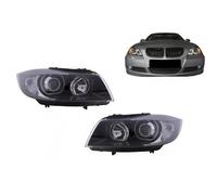 Phares Led Angel Eyes Pour Bmw Série 3 E90 Berline E91 Touring 03.2005-2011 Noir