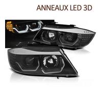 PHARES NOIRS FEUX ANNEAUX LED 3D BMW SERIE 3 E90 E91 2005-2008 (06287)