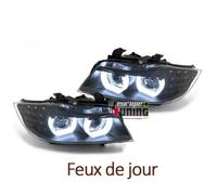 PHARES NOIRS FEUX ANNEAUX LED 3D XENON AFS BMW SERIE 3 E90 E91 2008-2012 (06180)