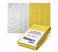 PHARM SPORT Couverture thermique d'urgence 160 x 220 cm - Toile thermique doré/argent pour survie, premiers secours et extérieur - résiste à la chaleur et protège du soleil et du froid (160 x 220 cm