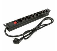 Phasak - Regleta Rack BNS 1518 19" 1U - 8 Tomas Schuko - Interruptor ON/OFF - Cable 1,5 m - 16A - Negra