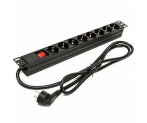 Phasak - Regleta Rack BNS 1518 19" 1U - 8 Tomas Schuko - Interruptor ON/OFF - Cable 1,5 m - 16A - Negra