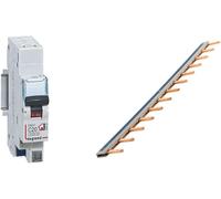 Phase + Neutral circuit breaker 230V DNX³-Cut-off power 3000A-2A C curve-Automatic terminals-1 module-Made in France & Comb 13 modules black/white length 220 mm