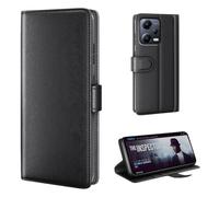 phase9 Étui de protection à rabat en cuir véritable pour Xiaomi Redmi Note 12 5G - Avec compartiments pour cartes et fonction support - Noir
