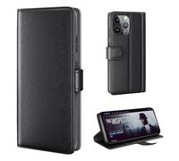 phase9 Étui de protection en cuir véritable compatible avec Apple iPhone 15 Pro - Étui à rabat en cuir véritable - Avec compartiments pour cartes et fonction support - Noir